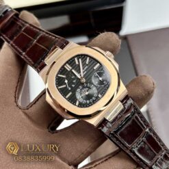 Đồng Hồ Nam Patek Philippe Nautilus 5712R Vàng Hồng Replica 11 Mặt Đen Dây Da 40mm