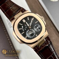 Đồng Hồ Nam Patek Philippe Nautilus 5712R Vàng Hồng Replica 11 Mặt Đen Dây Da 40mm