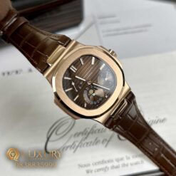 Đồng Hồ Nam Patek Philippe Nautilus 5712R Vàng Hồng Replica 11 Mặt Nâu Dây Da 40mm
