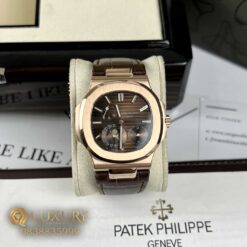 Đồng Hồ Nam Patek Philippe Nautilus 5712R Vàng Hồng Replica 11 Mặt Nâu Dây Da 40mm