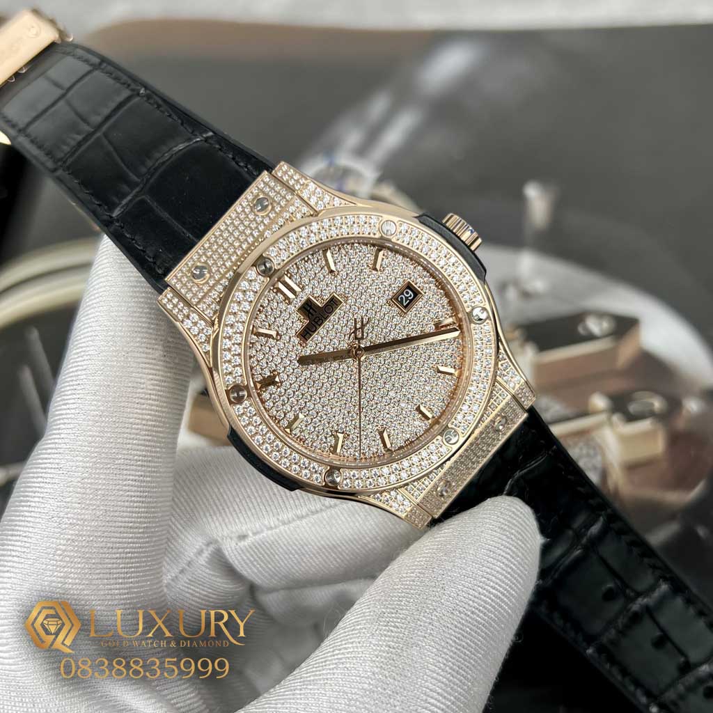 Đồng Hồ Nam Hublot Classic Fusion KingGold full đá Swar cao cấp Rep 11 HB 42mm