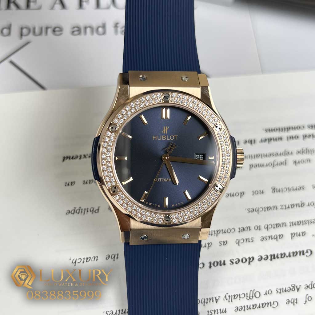 Đồng Hồ Nam Hublot Classic Fusion KingGold mặt số Blue Đính đá cao cấp Rep 11 HB 42mm