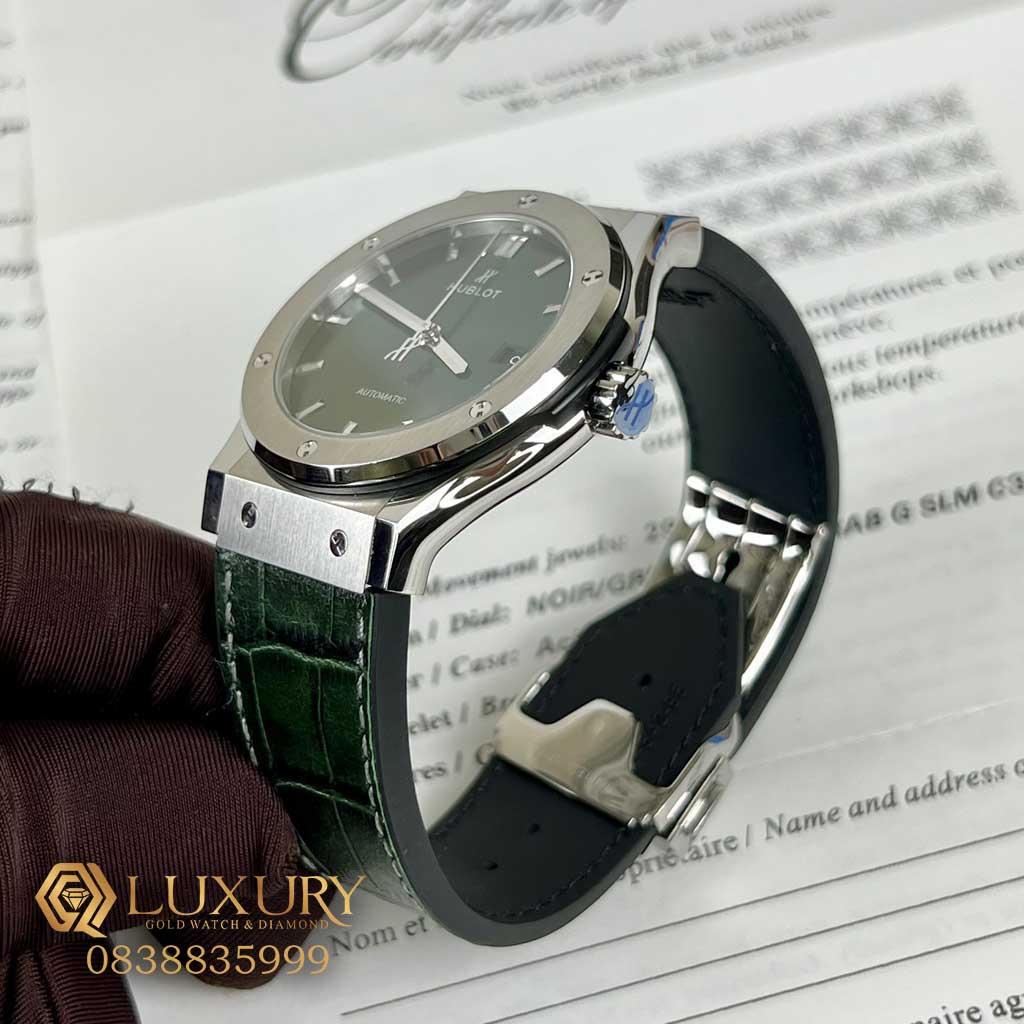 Đồng Hồ Nam Hublot Classic Fusion Titanium mặt số Green Replica 11 JJF Size 42mm