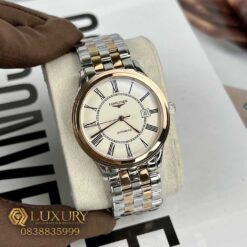 Đồng Hồ Nam Longines Flagship Viền Vàng Hồng Mặt Trắng Cọc Số La Mã Fake 11 Size 38.5mm
