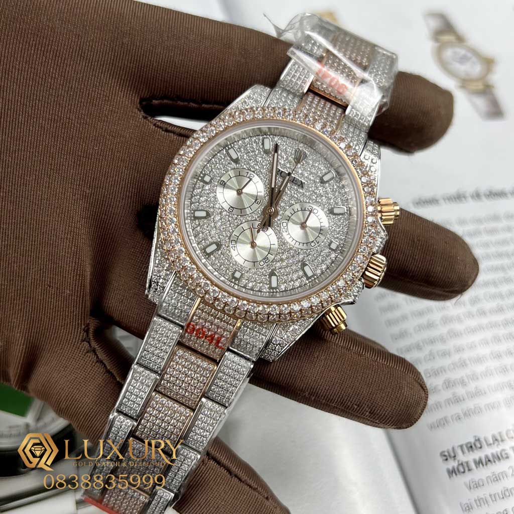 Đồng Hồ Nam Rolex Cosmograph Daytona Đính Full Đá Replica 11 Cao Cấp Size 40mm
