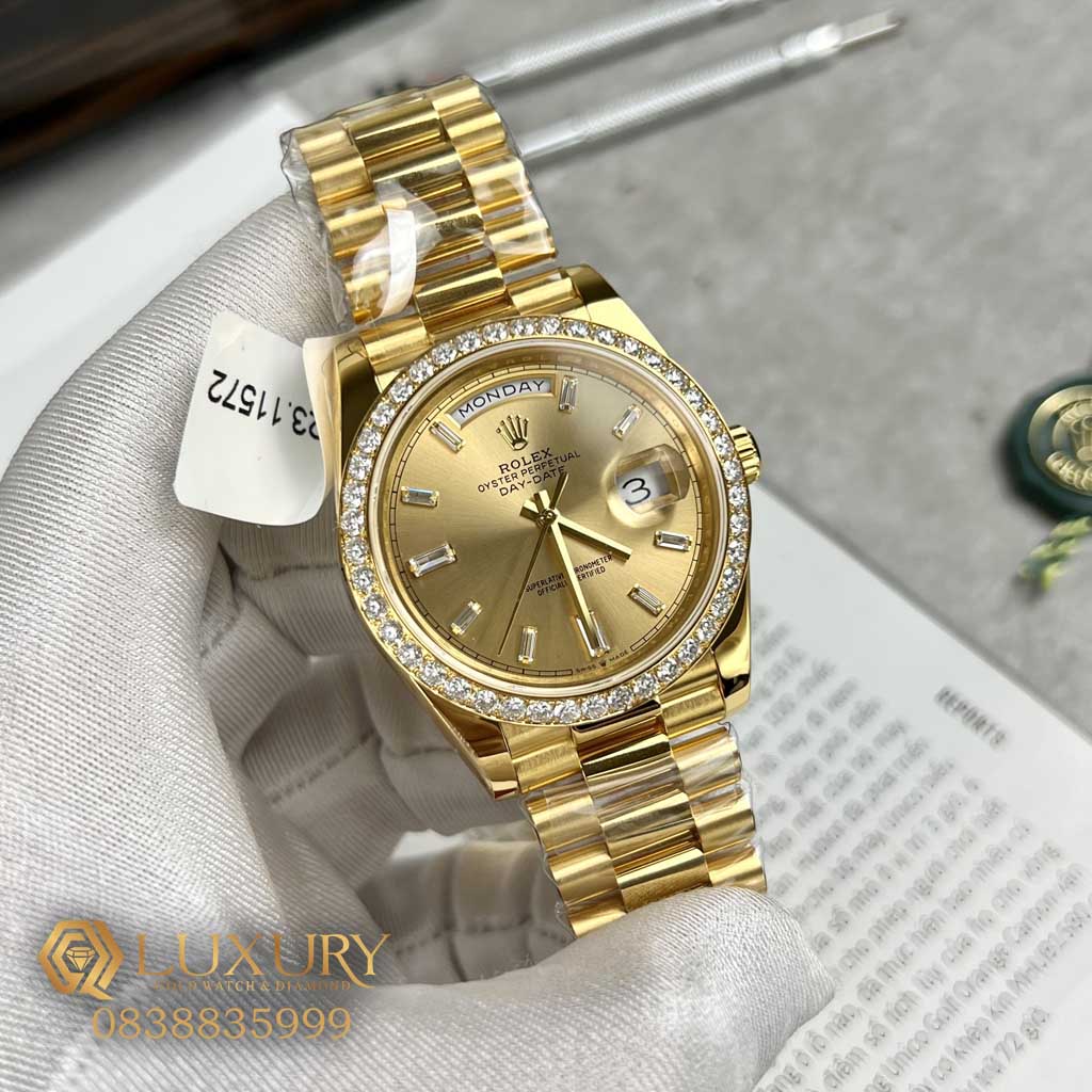 Đồng Hồ Nam Rolex Day-Date 228348 Bọc Vàng Thật 18k Độ Kim Cương Moisanite GM 40mm