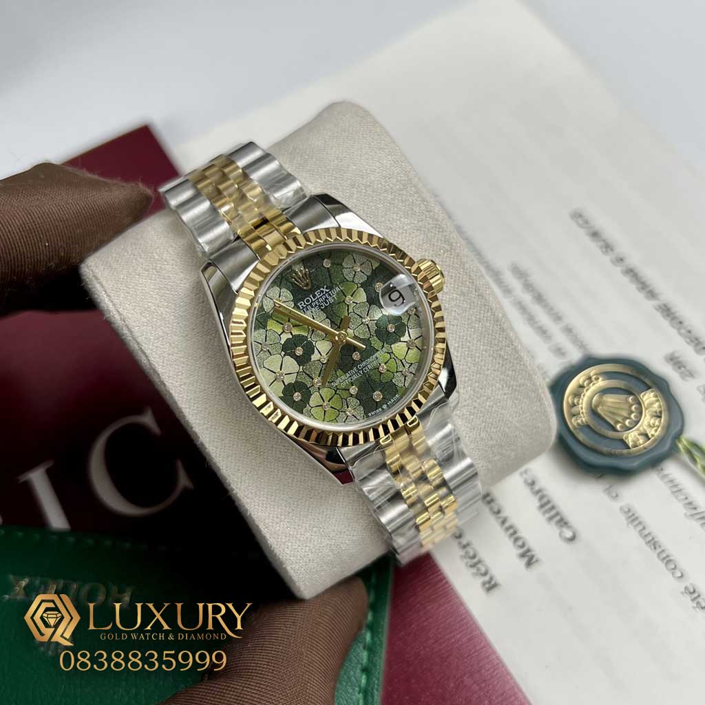 Đồng Hồ Nữ Rolex Datejust Ladies 278273 Mặt Số Họa Tiết Hoa Xanh Ô-Liu Rep 11 31mm
